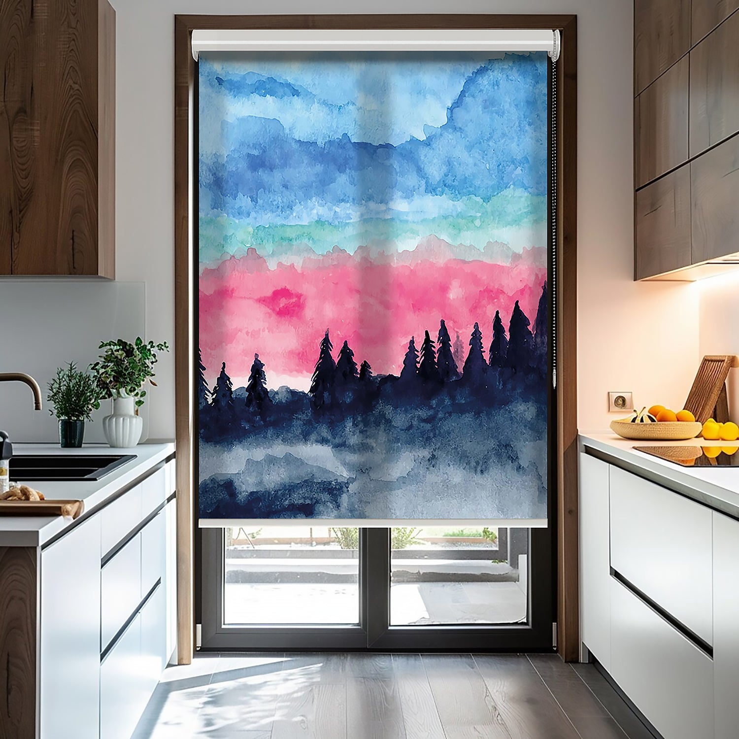Suluboya Gün Batımı Baskılı Stor Perde - Baskılı Güneşlik Perdesi - Salon Perdesi - AD HOME Tekstil