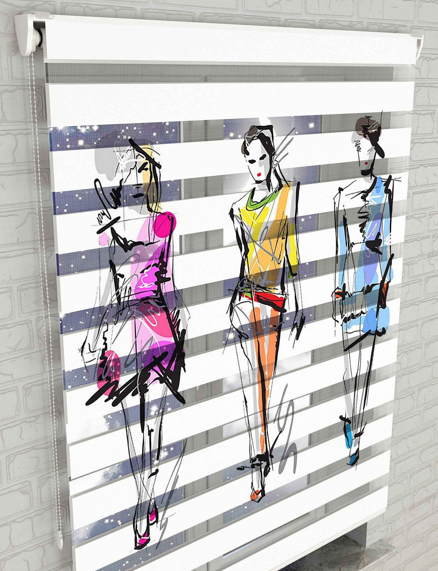 Cool Model Art Vektör Baskılı Zebra Perde - Genç Odası Perdesi - AD HOME Tekstil