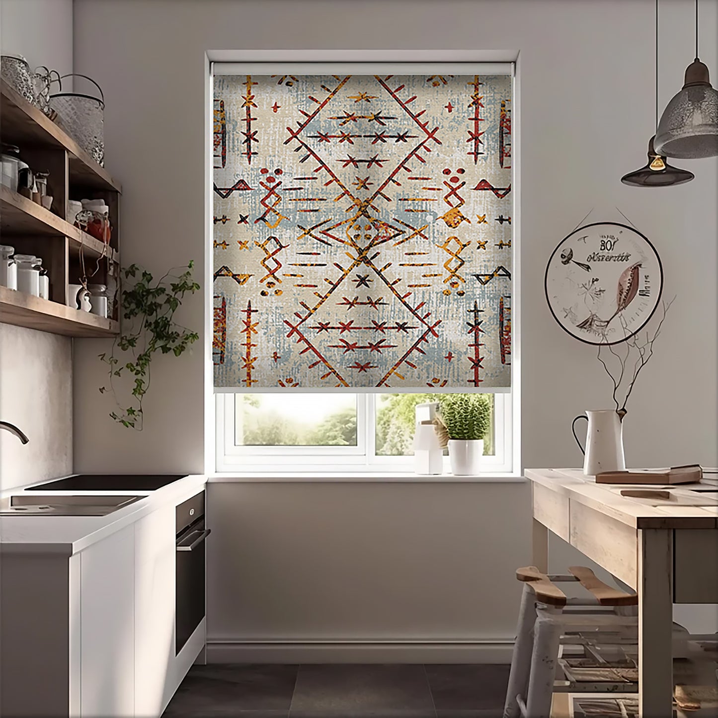 Etnic Figürler Baskılı Stor Perde - Güneşlik - Salon Perde, Mutfak Perde, Yatak Odası Perde, - AD HOME Tekstil