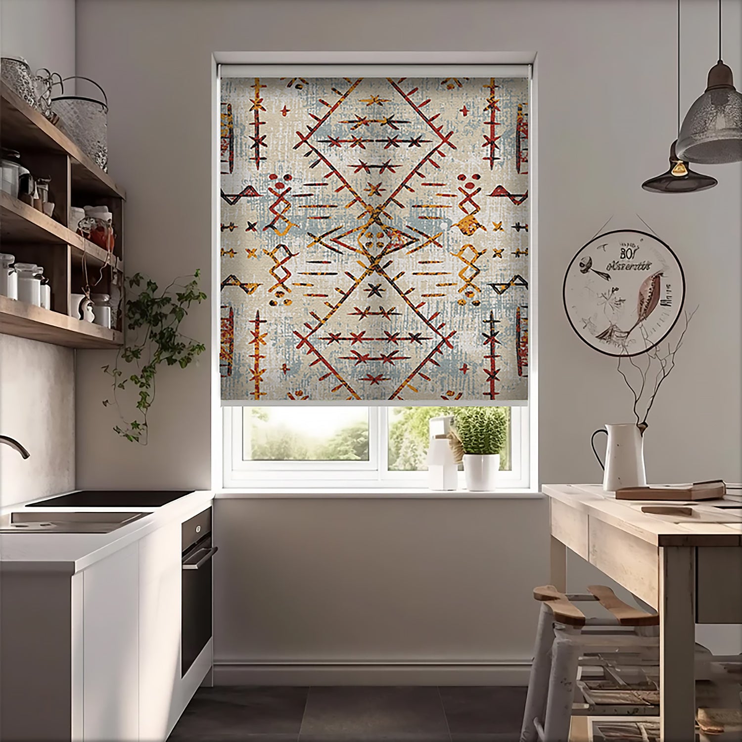 Etnic Figürler Baskılı Stor Perde - Güneşlik - Salon Perde, Mutfak Perde, Yatak Odası Perde, - AD HOME Tekstil