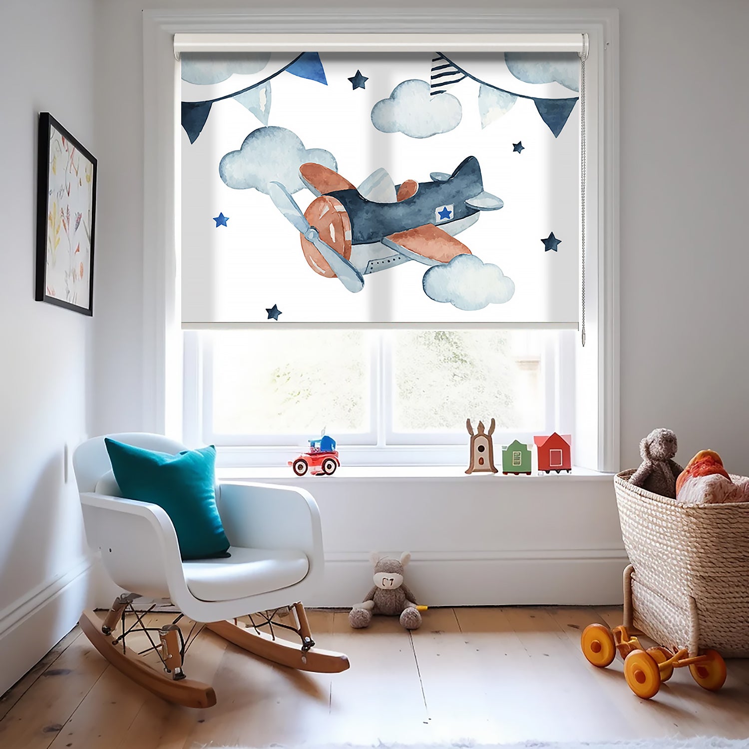 Çocuk Odası Uçak Baskılı Stor Perde - Baskılı Güneşlik Perdesi - Çocuk Odası Perdesi - AD HOME Tekstil