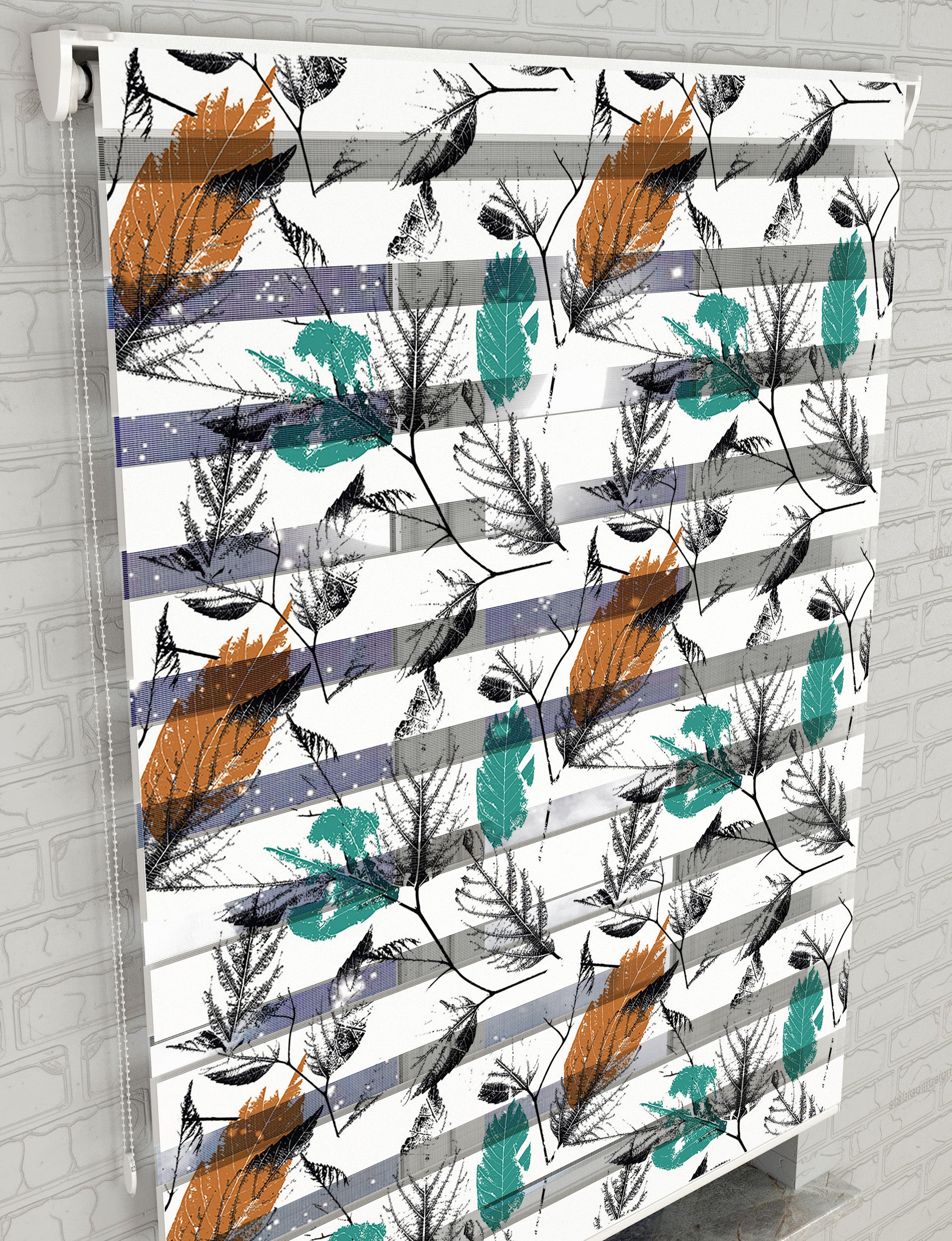 İnce Dallar Baskılı Zebra Perde -Mutfak Perdesi - AD HOME Tekstil