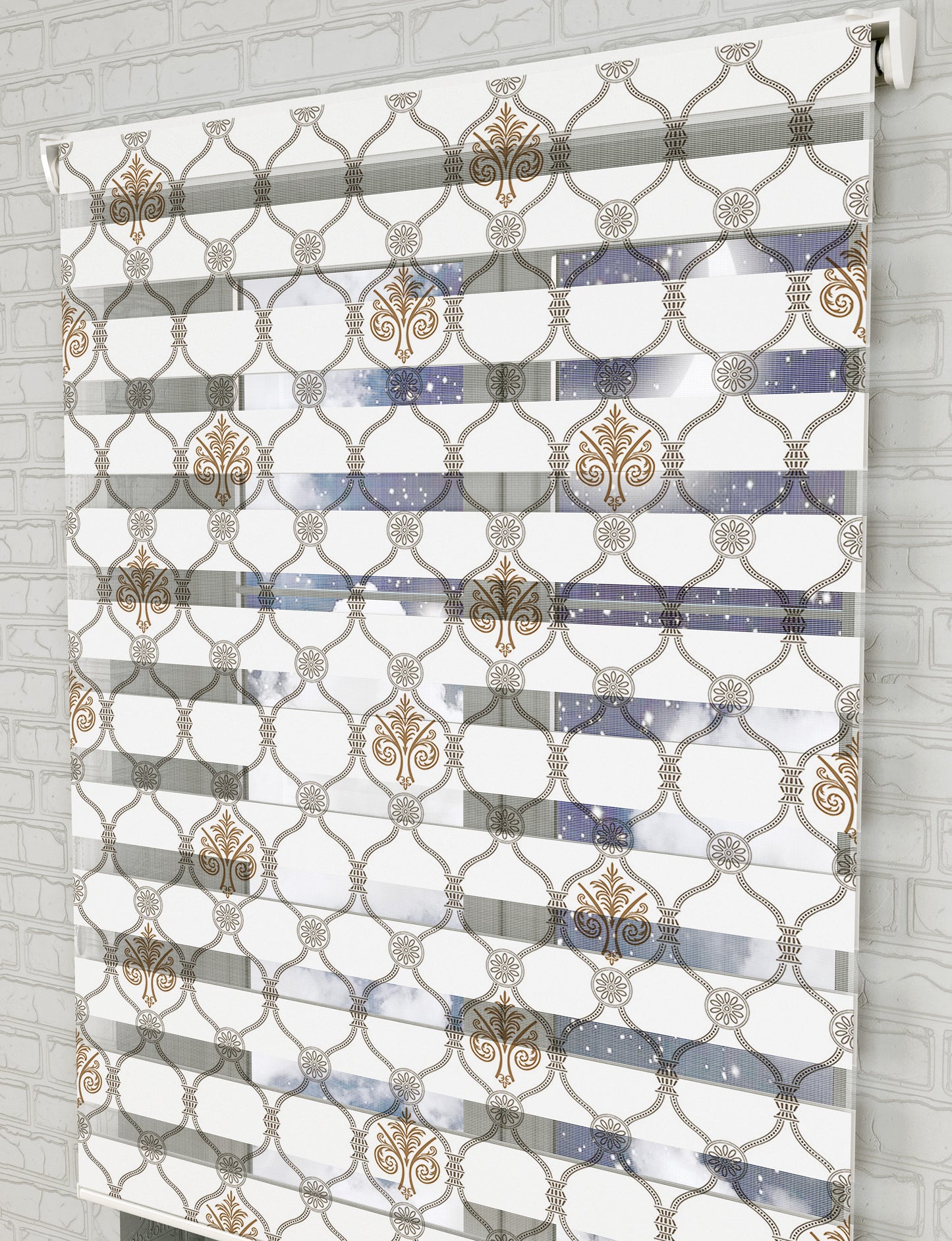 Damask Baskılı Zebra Perde -Salon Perdesi - AD HOME Tekstil