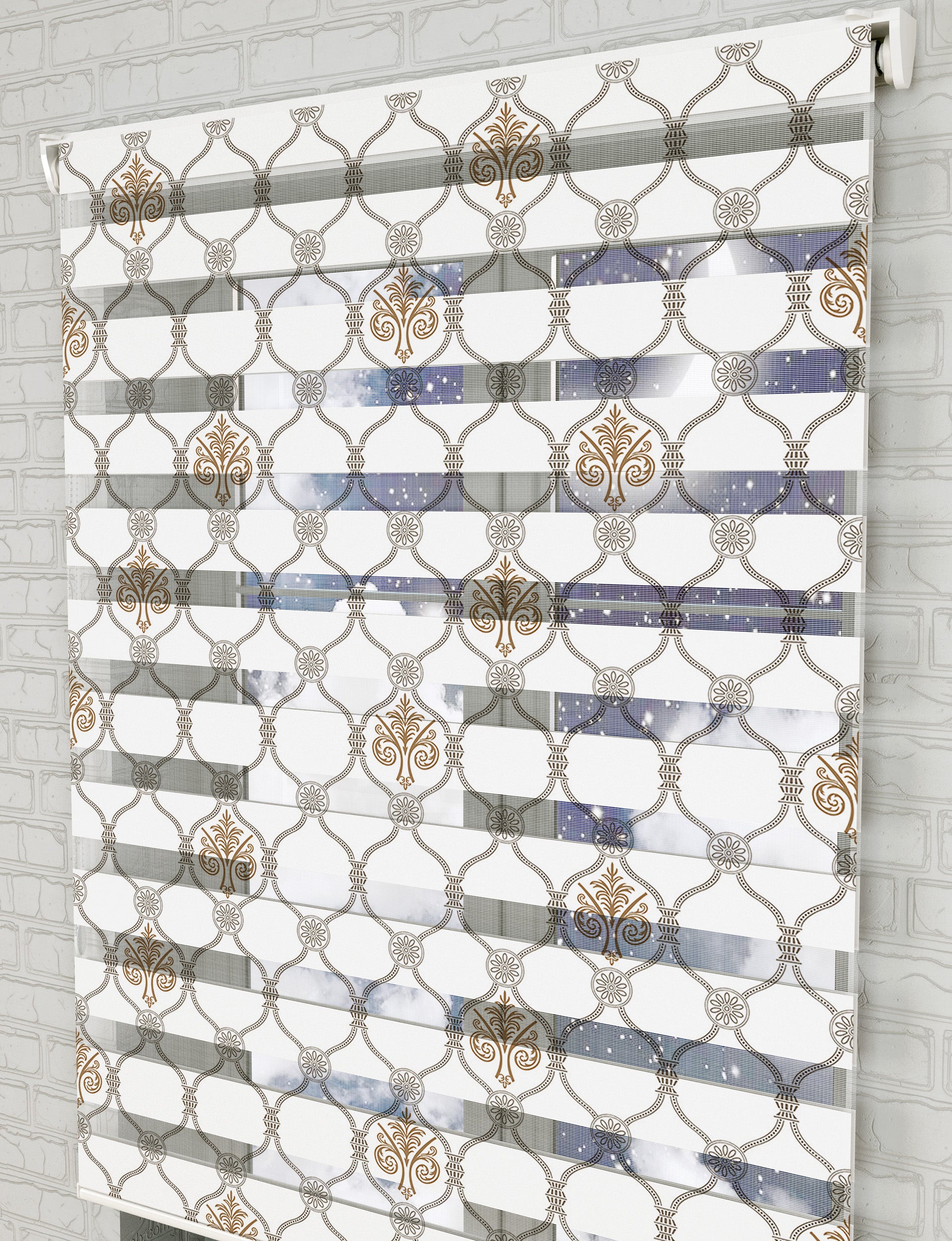 Damask Baskılı Zebra Perde -Salon Perdesi - AD HOME Tekstil