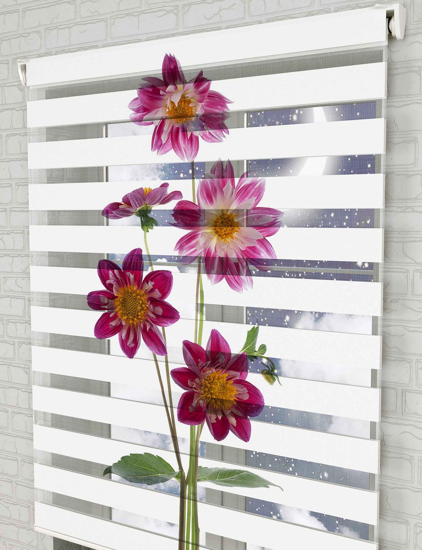Mor Çiçekler Baskılı Zebra Perde -Mutfak Perdesi - AD HOME Tekstil