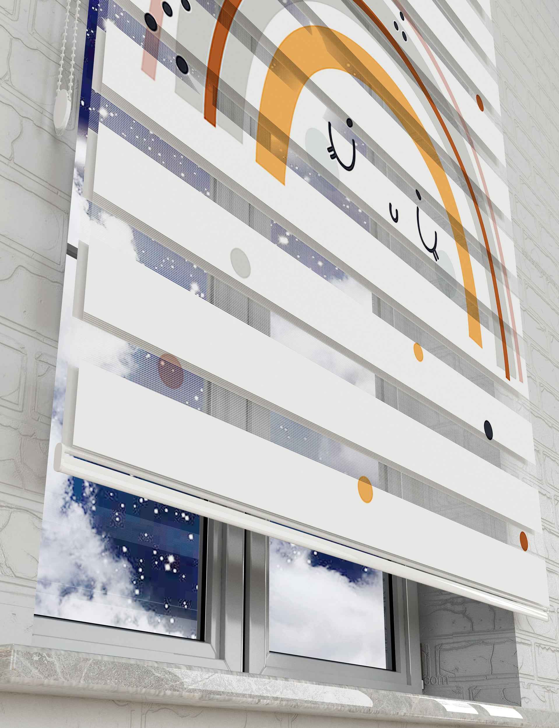Kahverengi Gökkuşağı Baskılı Zebra Perde - Bebek Odası Perdesi, Çocuk Odası Perde - AD HOME Tekstil