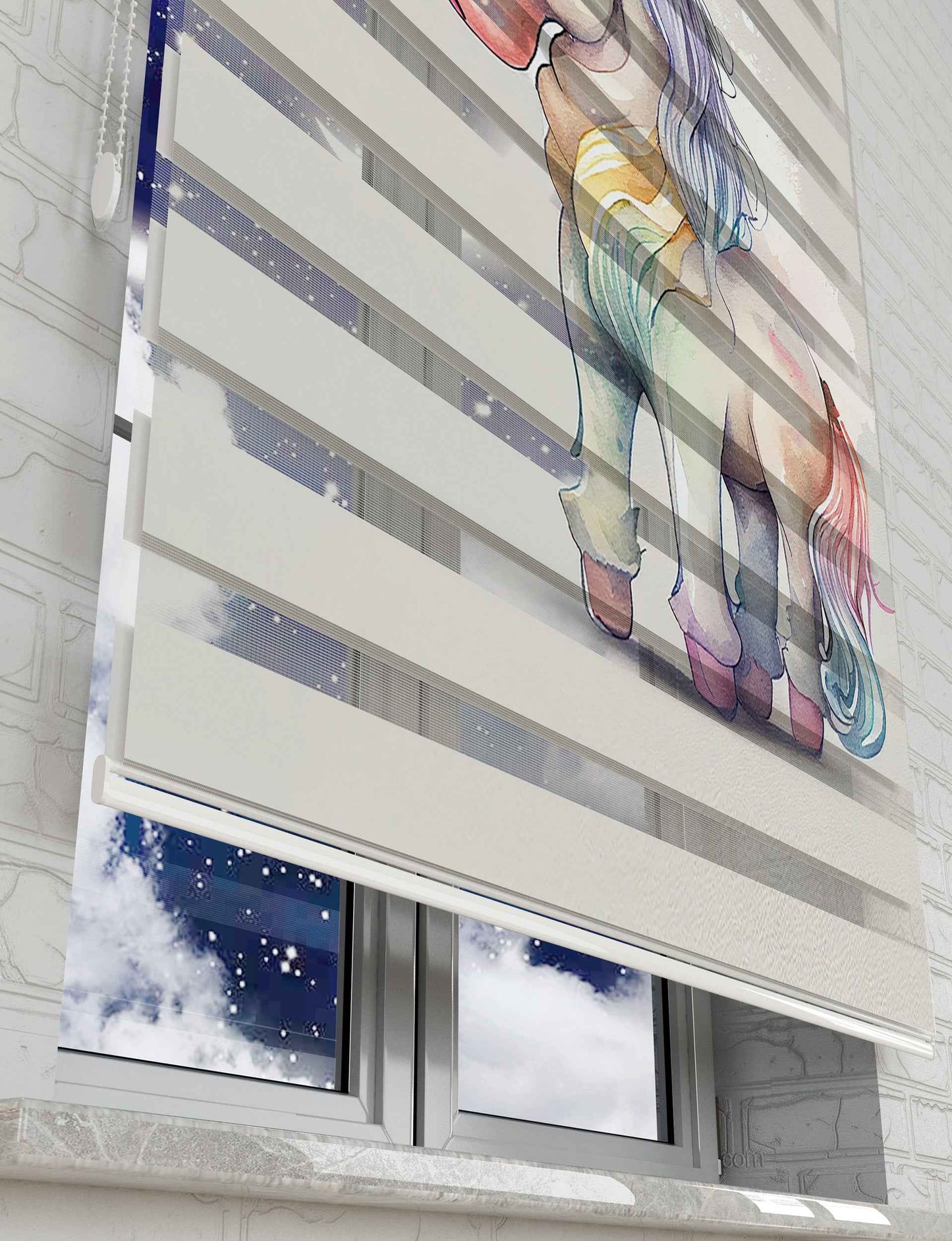 Unicorn At Baskılı Zebra Perde -Kız Çocuk Odası Perdesi - AD HOME Tekstil